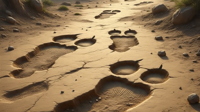 Jejak dinosaurus. (Meta AI)